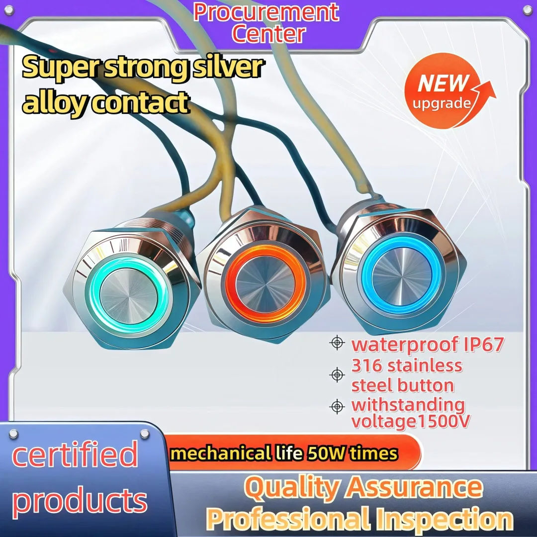 

16mm metal push button switch,latching type,waterproof function,car angel eyes switch,12V LED,car modification switch