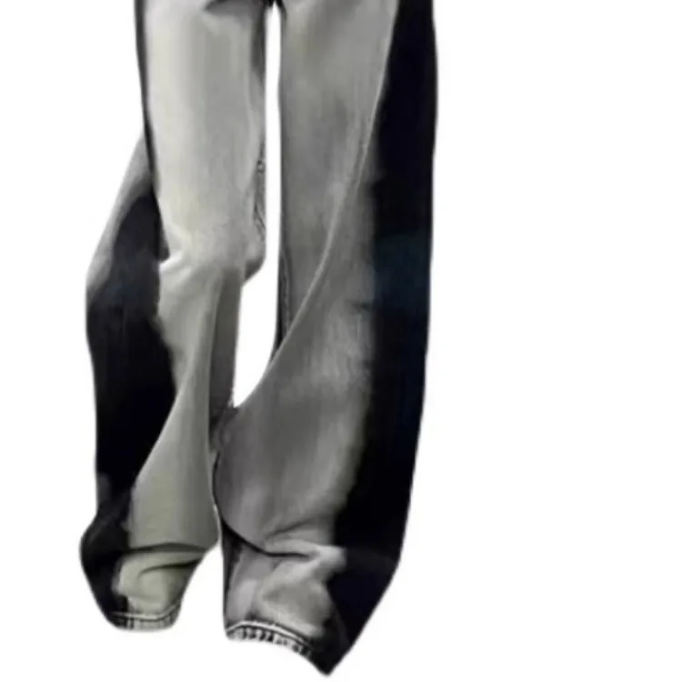 여성용 아메리칸 빈티지 그레이 블랙 스트레이트 청바지, 하이 웨이스트 지퍼 데님 팬츠, 루즈 와이드 레그 팬츠, Y2k E-Girl용, 2025 신상