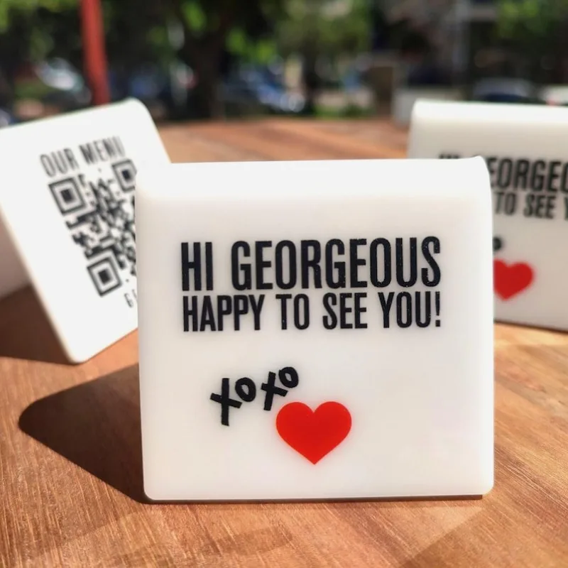 White Acrylic QR Menu stands Touchless Menu stand Code sign Connect WiFi Free Standing Price Display Table top qr Menu