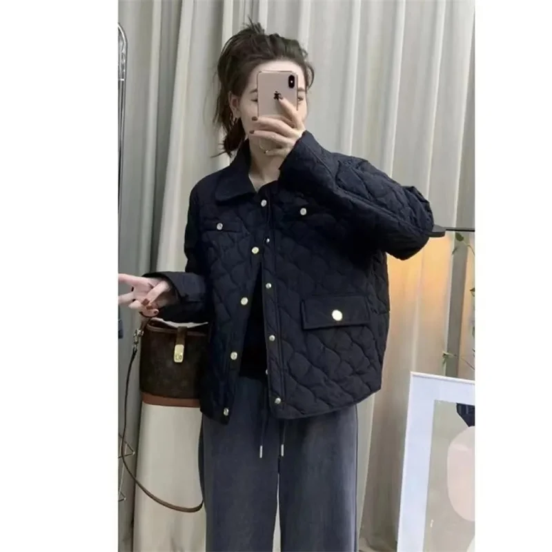 2025 Female Light Thin Cotton Padded Outwear Korean Women Long Sleeves Puffer Jacket Winter Ladies Solid Color Down Cotton Coat