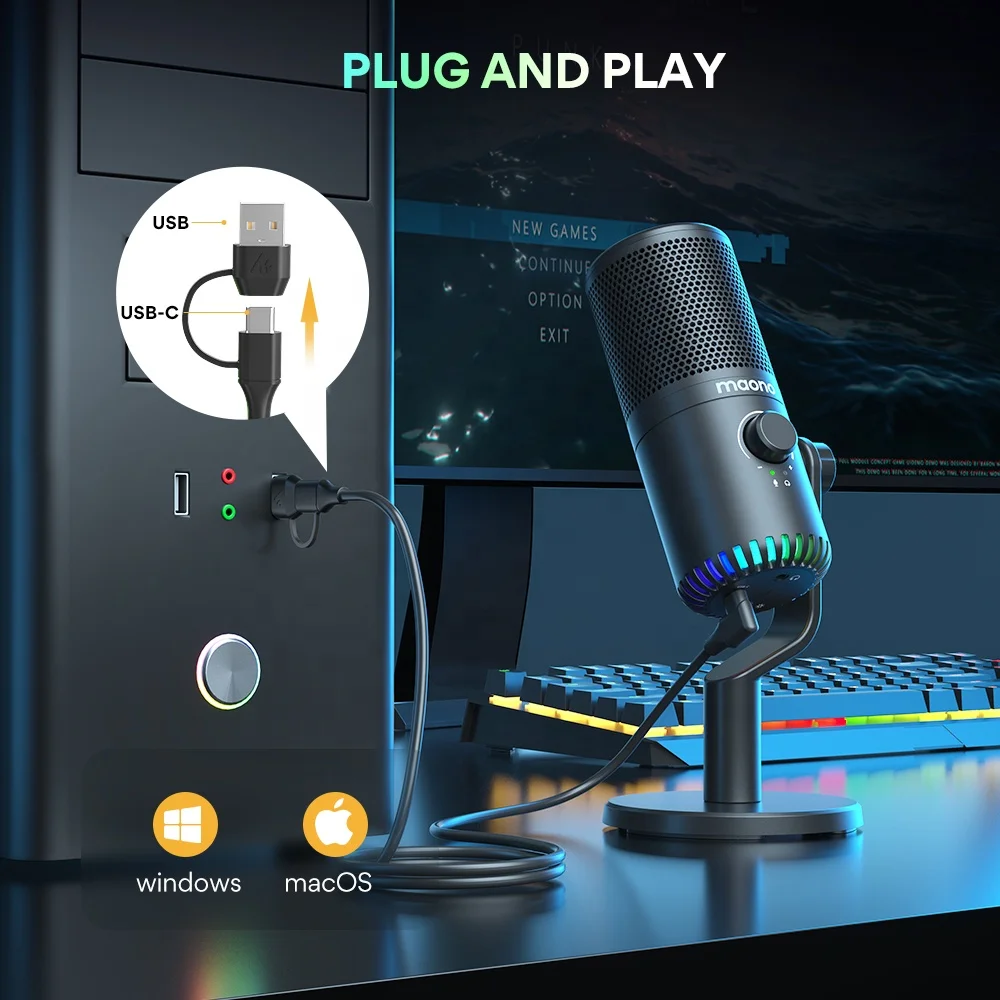 Maono DM30 Programmable RGB Gaming Microphone 3-in-1 Mic Knob Podcast Mic Desktop USB Type C Condenser Gaming Microphones - view 6