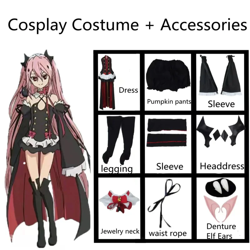 Anime Seraph of The End Krul Tepes Cosplay Costume Woman Dress Halloween Vampire Role Clothing Suit Wig Accessories OA896