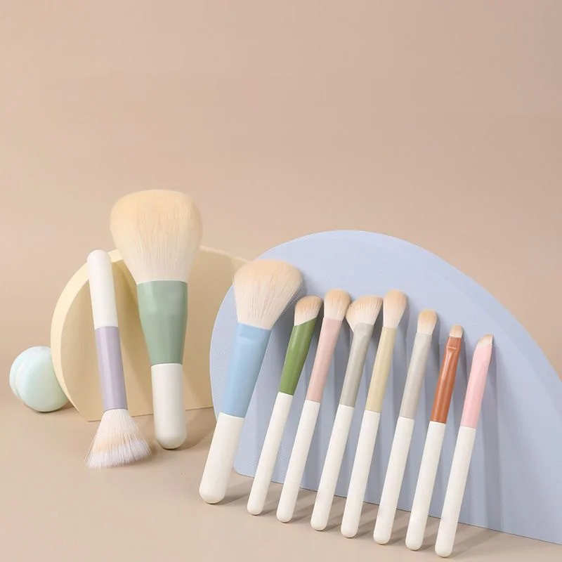 10Pcs Morandi Mini Travel Makeup Brush Set - Eyeshadow Blush Foundation Cosmetic Brushes Kit Portable Miniature Makeup Tools
