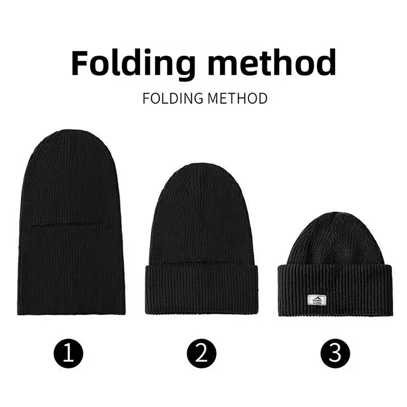 2-in-1 Wintermütze für Damen und Herren, warme Strickmütze mit Vollgesichtsschutz, Skimütze, Outdoor-Fahrrad-Ohrenschutzkappe, kältebeständig, atmungsaktive Maske – Detail 5