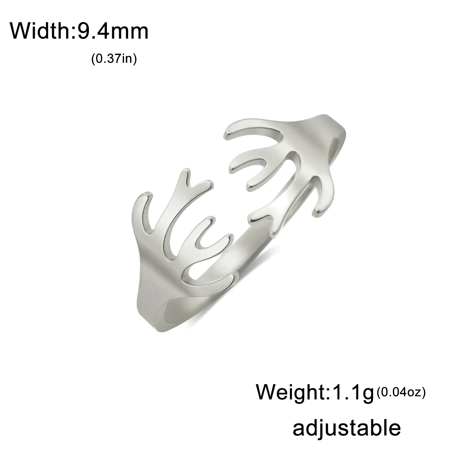 CoolTime Hirschgeweih Offener Ring Goldfarben Edelstahl Verstellbarer Ring Tierschmuck Geschenk für Liebhaber Natürliches Alltagsaccessoire – Detail 13