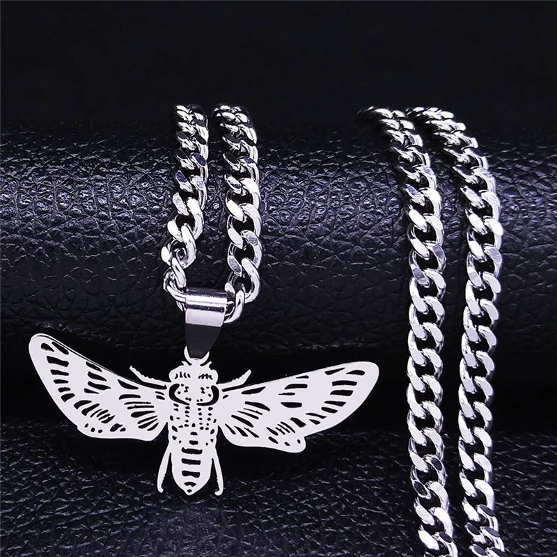 Punk Animal Moth Stainless Steel Choker Necklace Women/Men Silver Color Pendant Necklace Jewelry accesorios mujer N3800S06