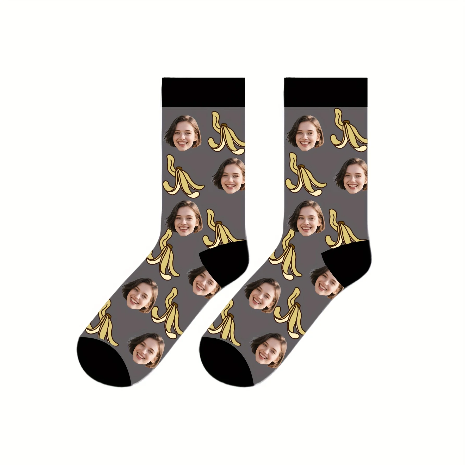 1 pair of customized photo face women's mid tube socks - can personalize any image, fun anime cartoon design, rich and colorful view 5