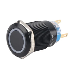 19mm 12-24V ON/OFF Black Waterproof Selflocking Latch Push Button Flate Switch