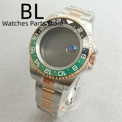 BLIGER 43mm Two Tone Rose Gold Watch Case For Diving Watch With AR Blue Sapphire Glass For NH34 NH35 ETA2824 2836 Miyota Mingzhu