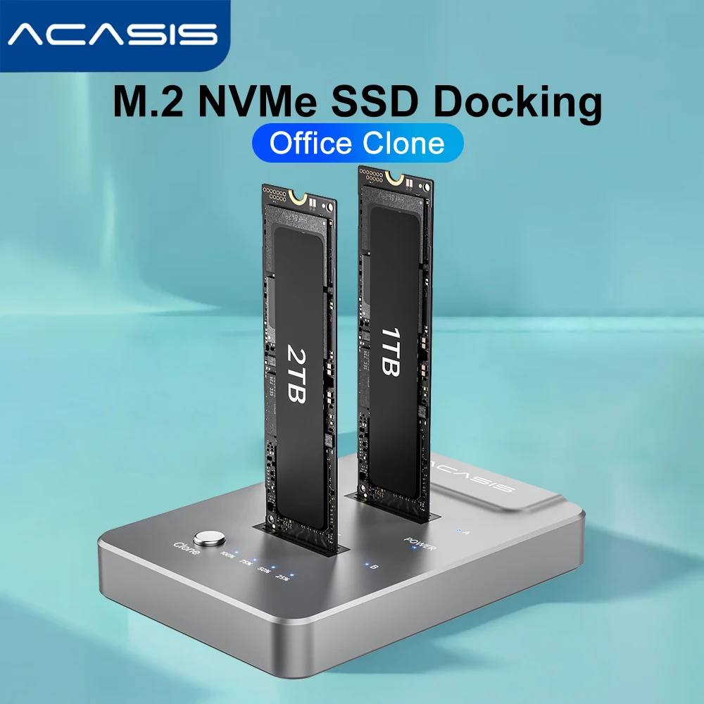 

Acasis M.2 NVMe SSD Cloner Dock USB 3.2 Gen2 10Gbps Dual NVMe SSD Enclosure M2 Duplicator Support Offline Clone Aluminum Design