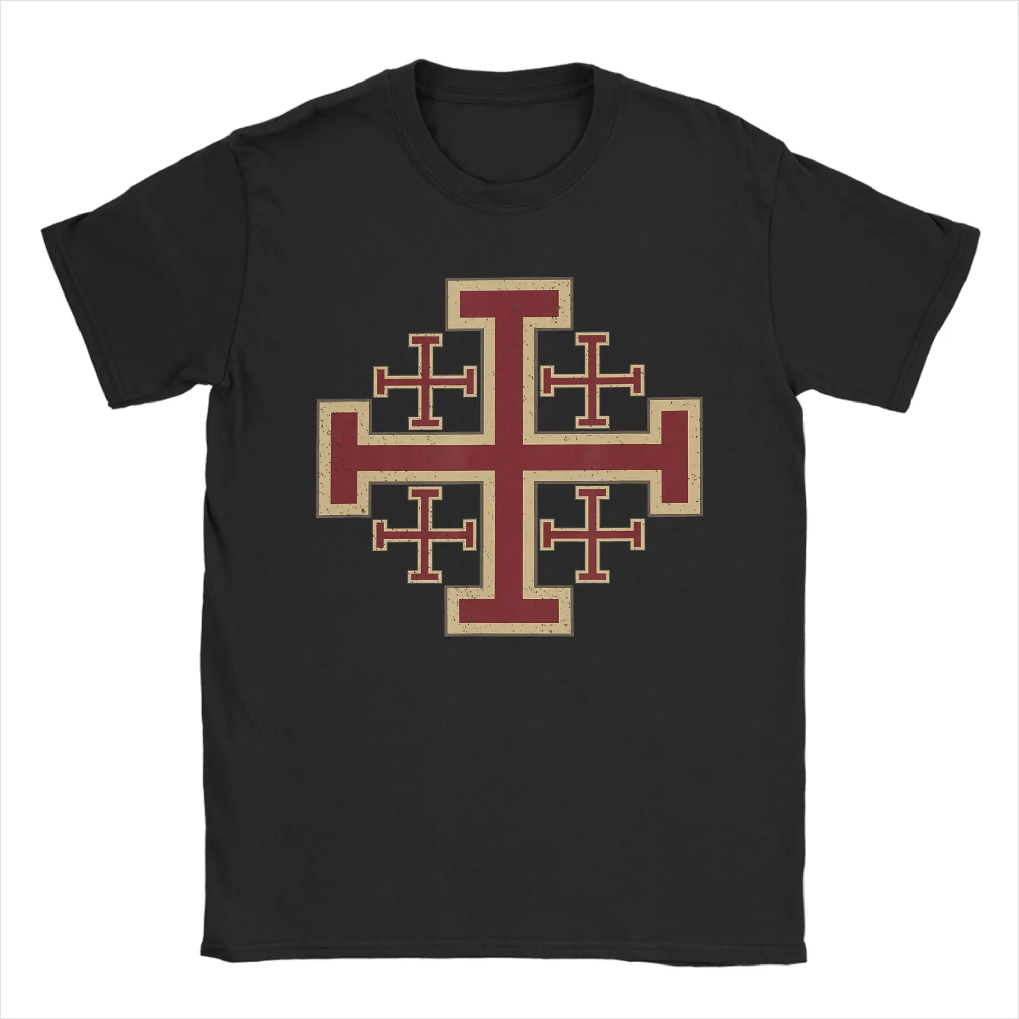 Knight Jerusalem Cross Christian Herren-T-Shirts, Templar Jesus Vintage-T-Shirt, kurzärmelig, Rundhals-T-Shirts, Baumwolle, 4XL, 5XL, Merch