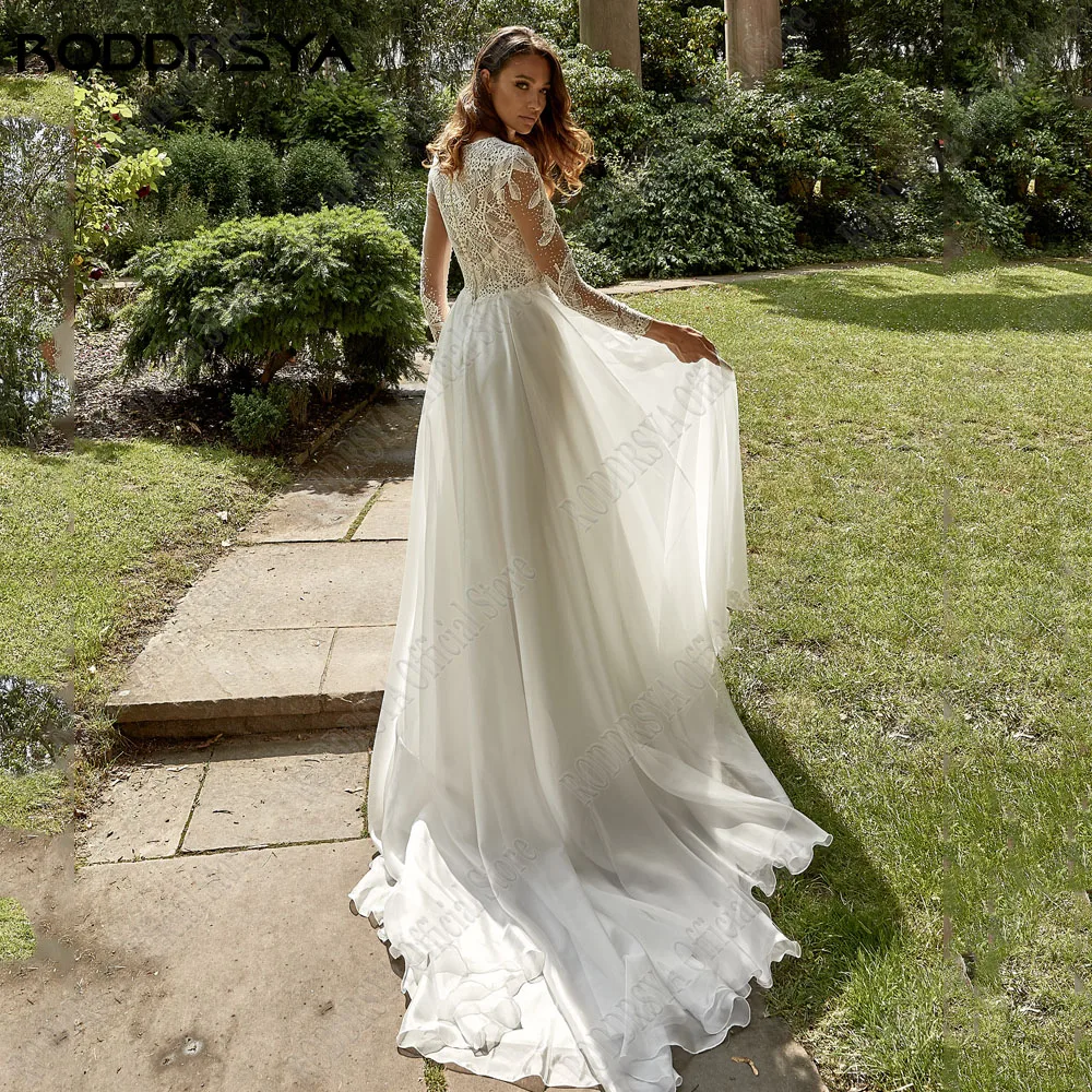 RODRSYA Elegante abito da sposa 2024 Bride Maniche Lunghe O-Neck Modern Bride Abiti A-Line RODDRSYA elegante abito da sposa 2024 sposa maniche lunghe o-collo abiti da sposa moderni a-line pizzo abiti su misura de novia