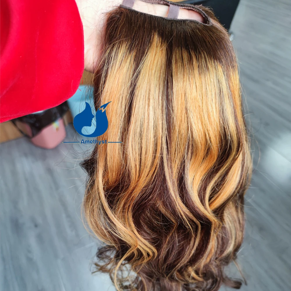 أومبير تسليط الضوء على U جزء شعر مستعار الإنسان شعر الجسم موجة للنساء 4/27 Balayage براون شقراء 1X4 U فتح كامل رئيس Upart الشعر الطبيعي