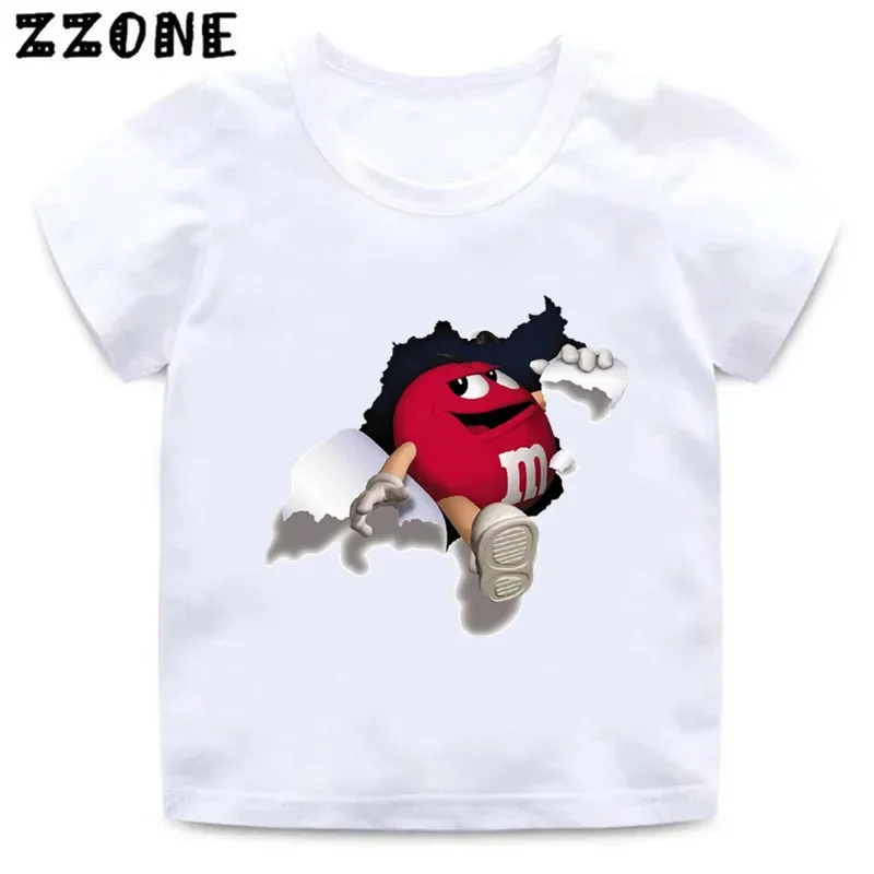 Hot Sale Chocolate Beans MM Print Cartoon Kids T-Shirts Cute Funny Girls Clothes Baby Boys T shirt Summer Children Tops,ooo5447