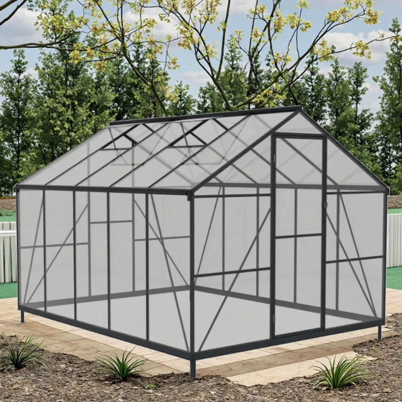 โรงเรือนปลูกต้นไม้กลางแจ้งที่ทำจากอลูมิเนียมทันสมัย พร้อมแผ่นโพลีคาร์บอเนต สำหรับปลูกดอกไม้ในสวนหลังบ้าน ประกอบง่าย เหมาะสำหรับบ้านพักตากอากาศ