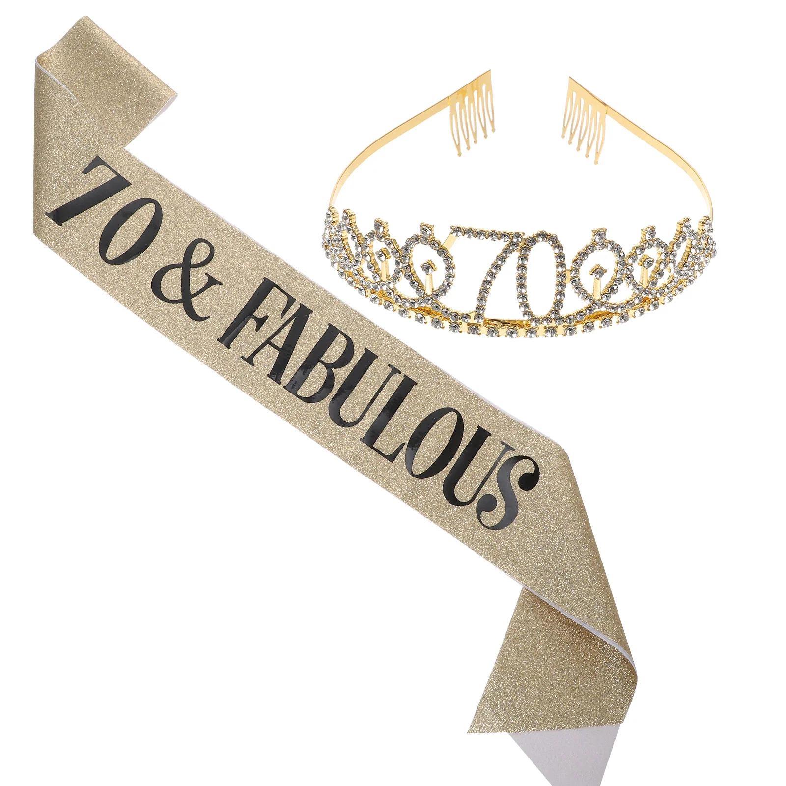 

70-Year-Old Shoulder Strap Crown Party Decorations Glitter Birthday Sash 70th Men The Bubble for Ladies