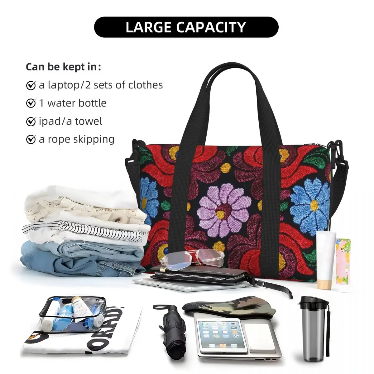 

Пляжная дорожная сумка с мексиканскими бабочками и красными цветами, большая вместительная сумка-тоут для спортзала, спортивная женская дорожная сумка для покупок