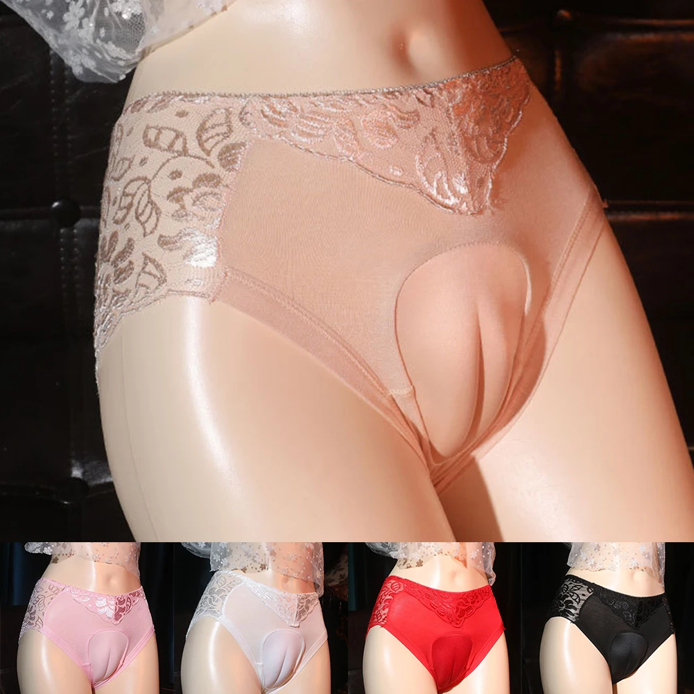 Mens Sissy Underwear Crossdresser Erotic Lace Briefs Sexy Lingerie Camel Toe Panties TG Crossdressing Gaff False Vagina Panty