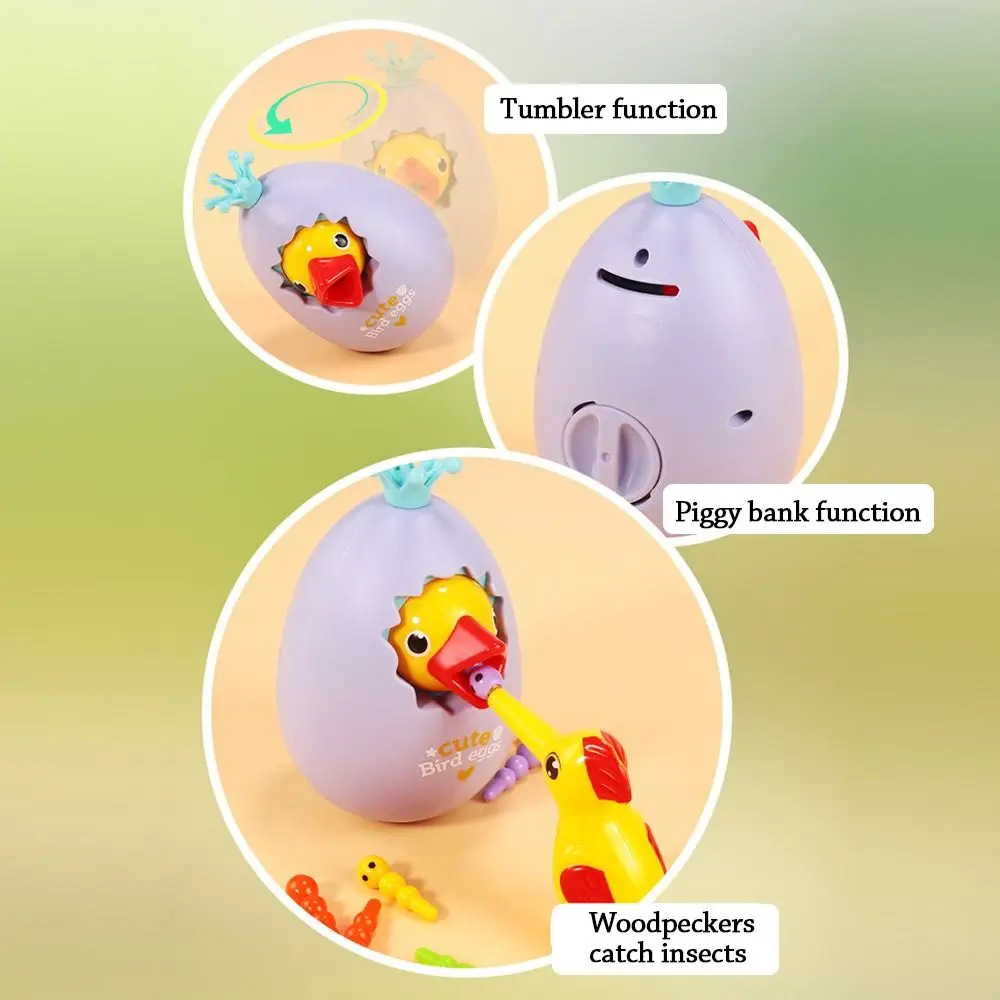 3 IN 1 Roly-Poly Piggy Bank Colorful Hand-Eye Coordination Woodpecker Catch Worm Game Montessori Interactive Birds Feeding Game
