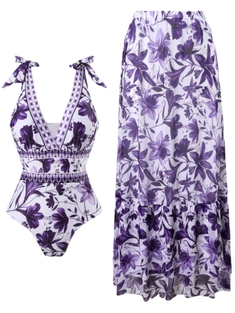 بيكيني ارتداءها ملابس النساء مع تنورة ثوب السباحة الصيف جديد كشكش لصق طباعة بحر عطلة بيكيني التستر وتتسابق