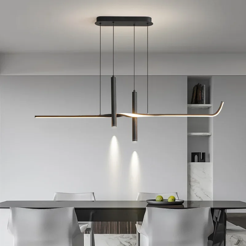 Modern Simple Long Strip Chandeliers with Spotlights Led Pendant Lights Lamp for Dining Room Lustres Para Sala De Jantar