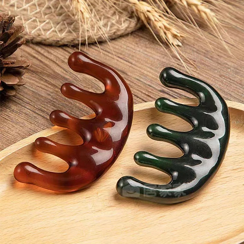 Five Teeth Plastic Horn Comb Big Teeth Anti Static Massage Hair Comb With Thickening Round Handle For Head Health Barber Comb