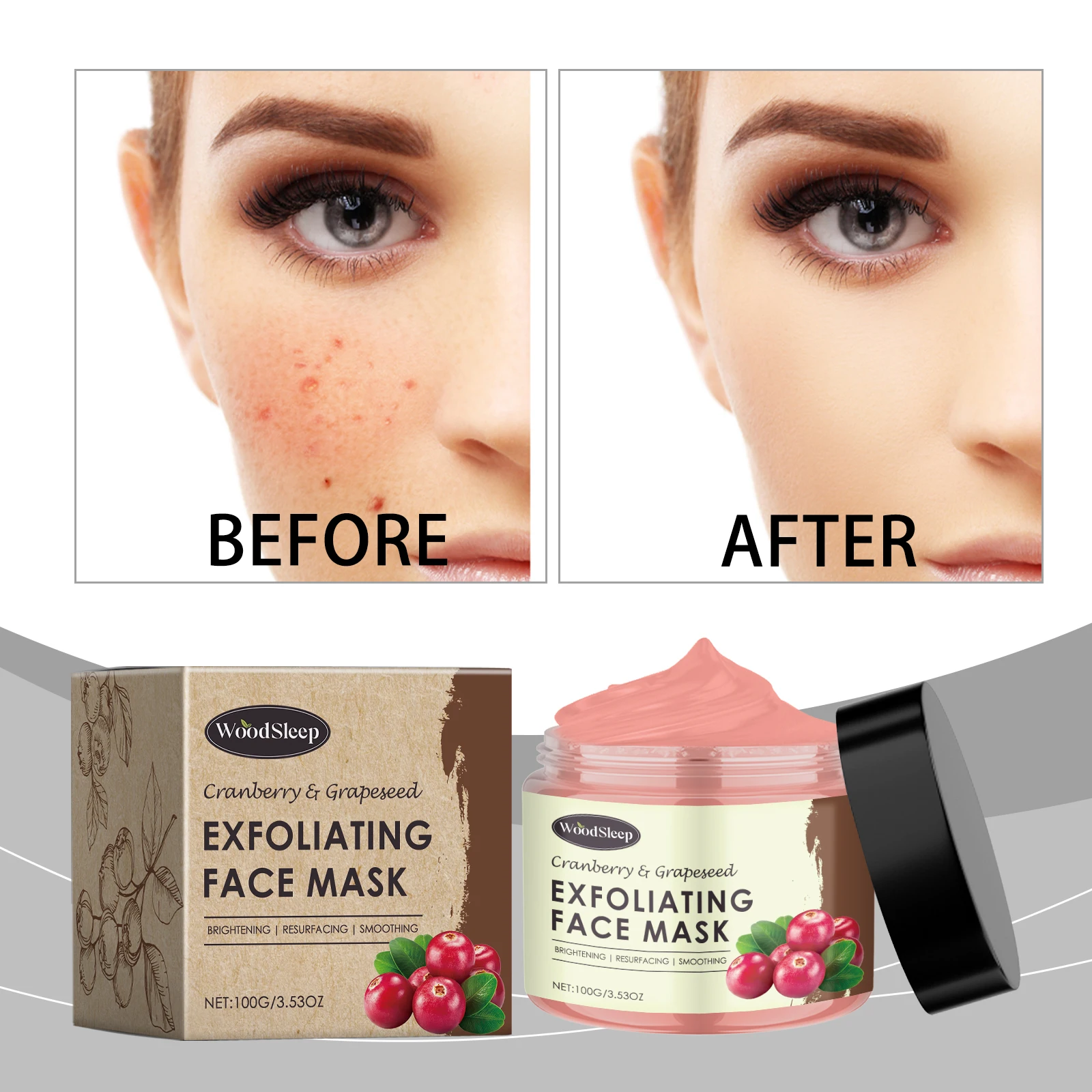 Cranberry- und Grapeseed-Peeling-Gesichtsmaske – Aufhellung und Erneuerung für stumpfe Haut – 100 g/3,53 Unzen Zoll