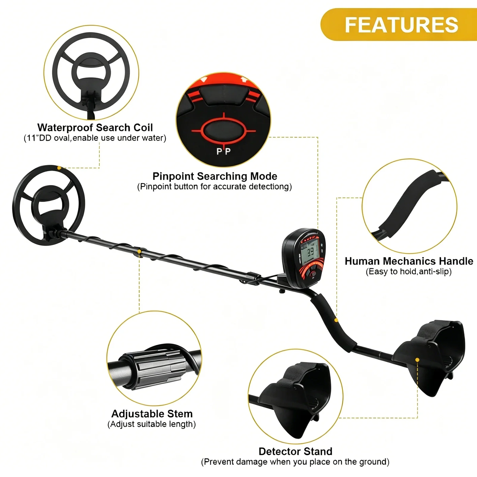 Outdoor Treasure Hunter Metal Detector IP68 Waterproof Gold Finder LCD Display Professional Coin Tool for Beach Search view 3