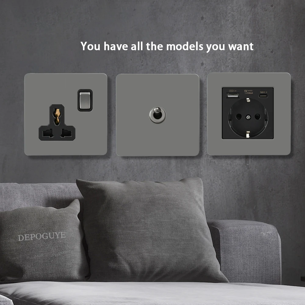 مفتاح تبديل الضوء الرجعية ، قابس فرنسي أوروبي ، منفذ طاقة ، مقبس مع USB مزدوج ، لوحة فولاذ مقاوم للصدأ ، 86 نوع ، 1-4 عصابة ، طريقتان #2