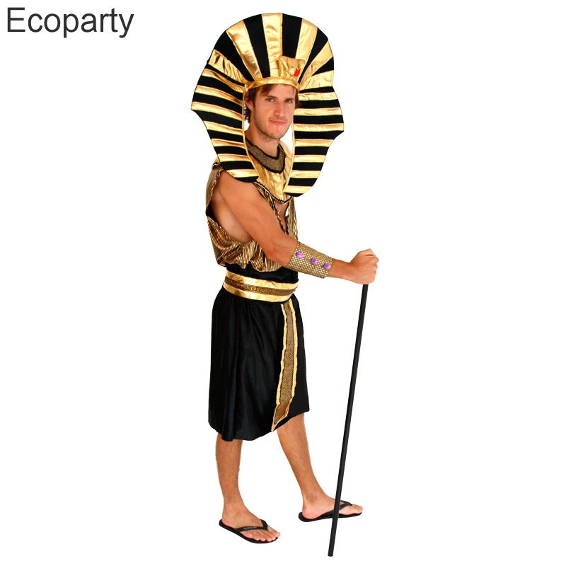 Costume de Cosplay du roi égyptien pour hommes, Robe avec ceinture, ensemble de coiffure pour Halloween, tenue de carnaval