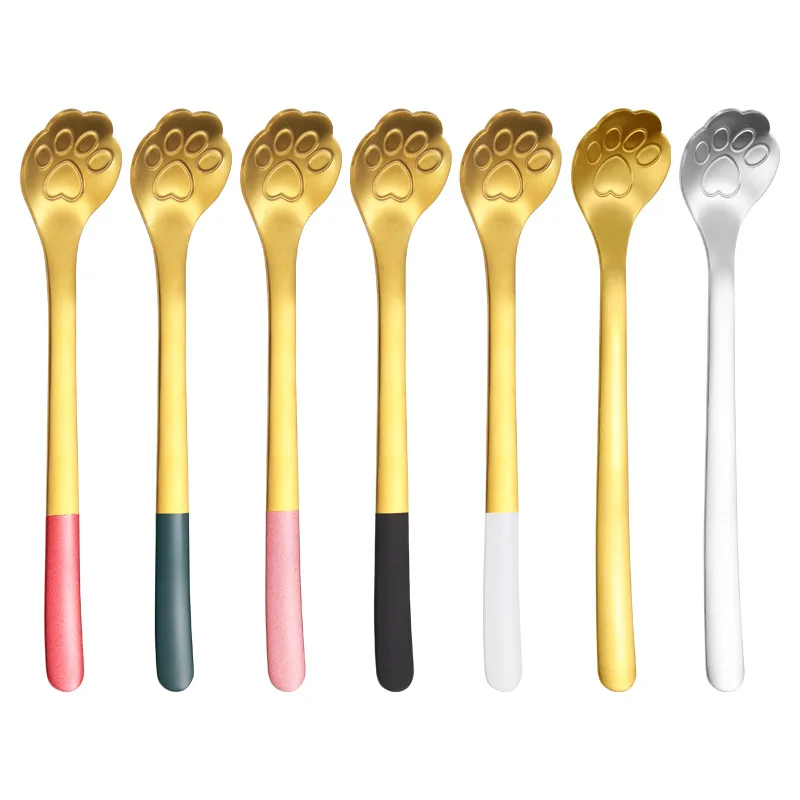 Creative Collision Color Cute Cat Claw 304 Stainless Steel Spoon Ice Cream Coffee Spoon Dessert Kitchen Tableware Accessories