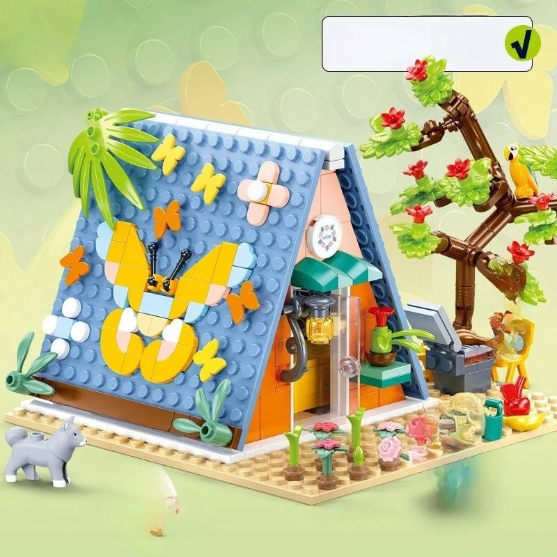 Moc sonho acampamento cabine empilhada casa blocos de construção conjunto quebra-cabeça estilo cabana villa diversão idéia brinquedos para crianças presentes do feriado aniversário