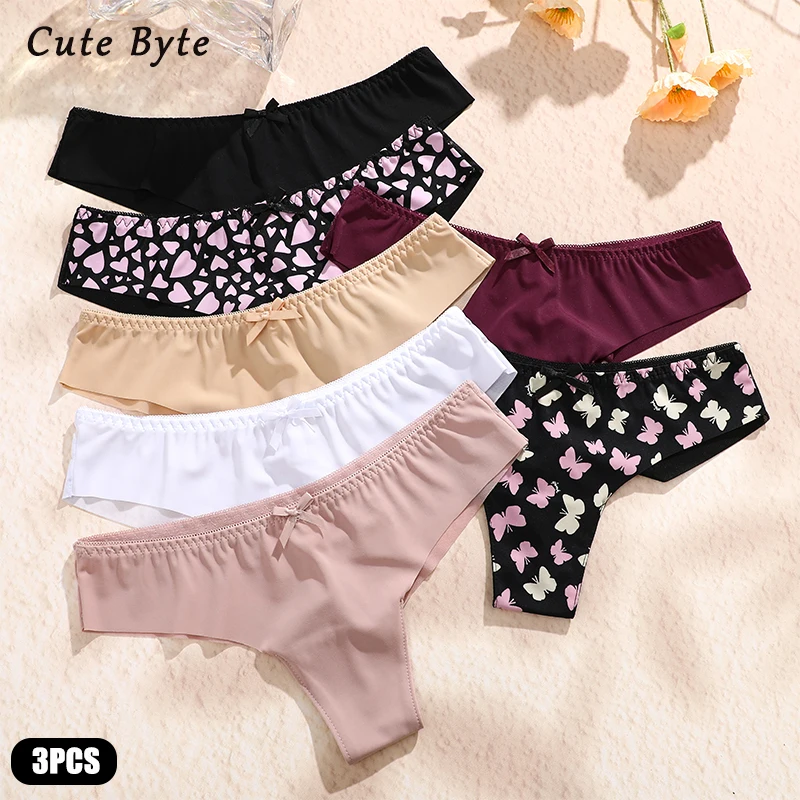 3 pçs feminino sexy cintura baixa briefs náilon calcinha confortável macio respirável elástico cuecas borboleta pêssego coração impressão novo
