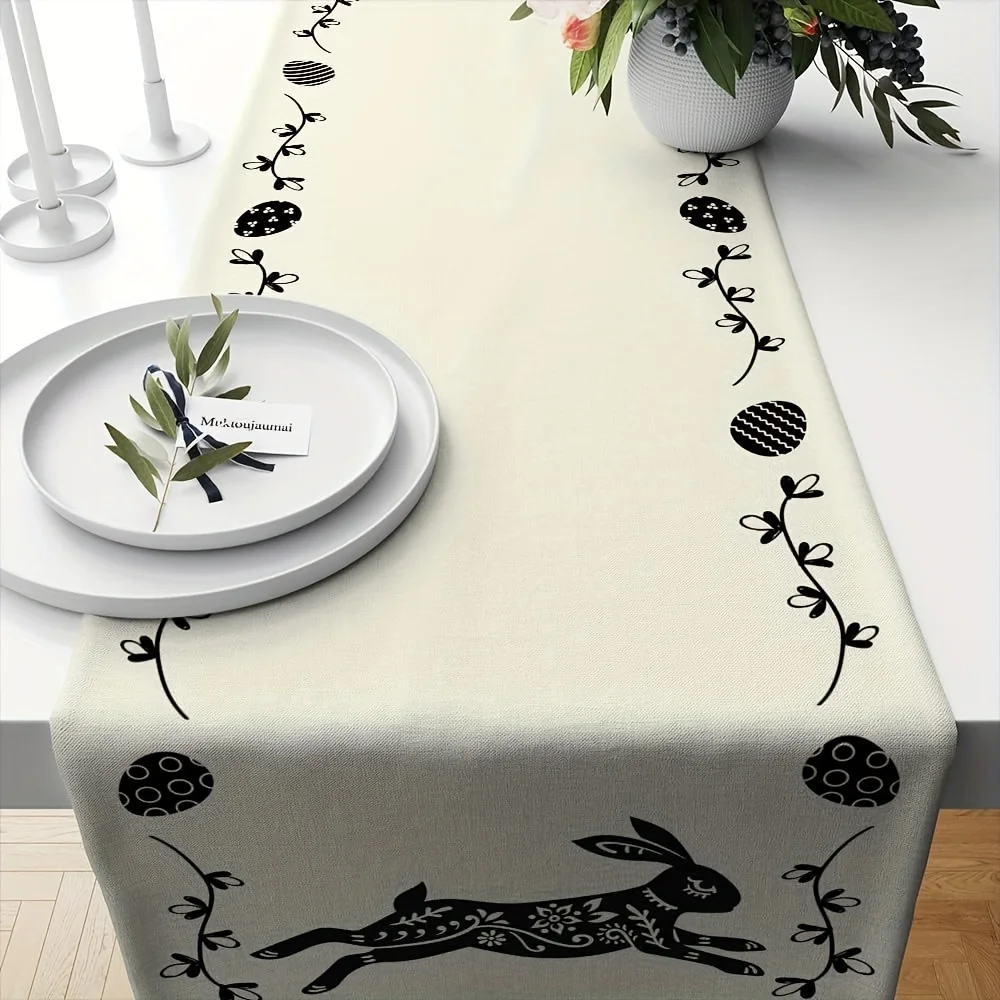 مفرش طاولة من الكتان على شكل أرنب عيد الفصح - ديكور زهور الربيع للمزرعة لتناول الطعام/غرفة المعيشة/حفلة عطلة المطبخ #3