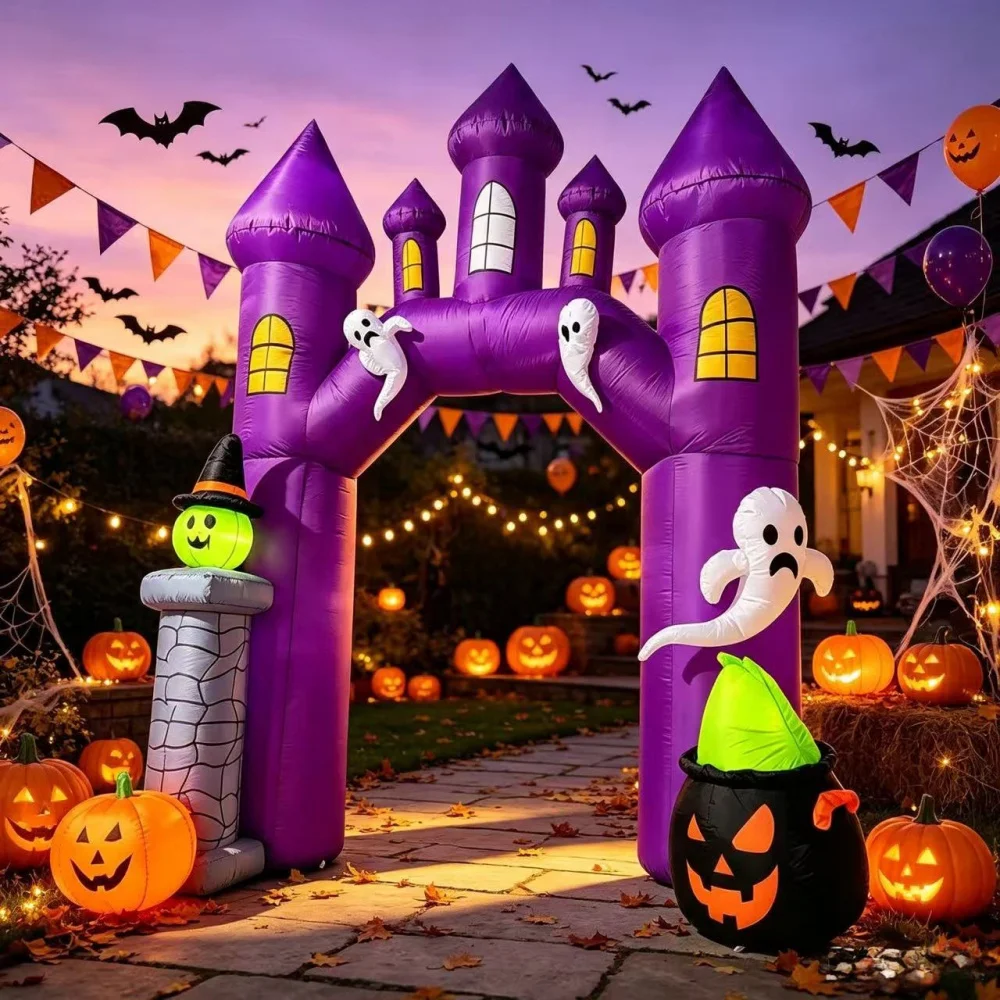 10.83ft Inflatable Witch Castle Arch Model Halloween Pumpkin Cauldron Ghost Blow Up Decoration Outdoor Holidays Yard Garden Prop