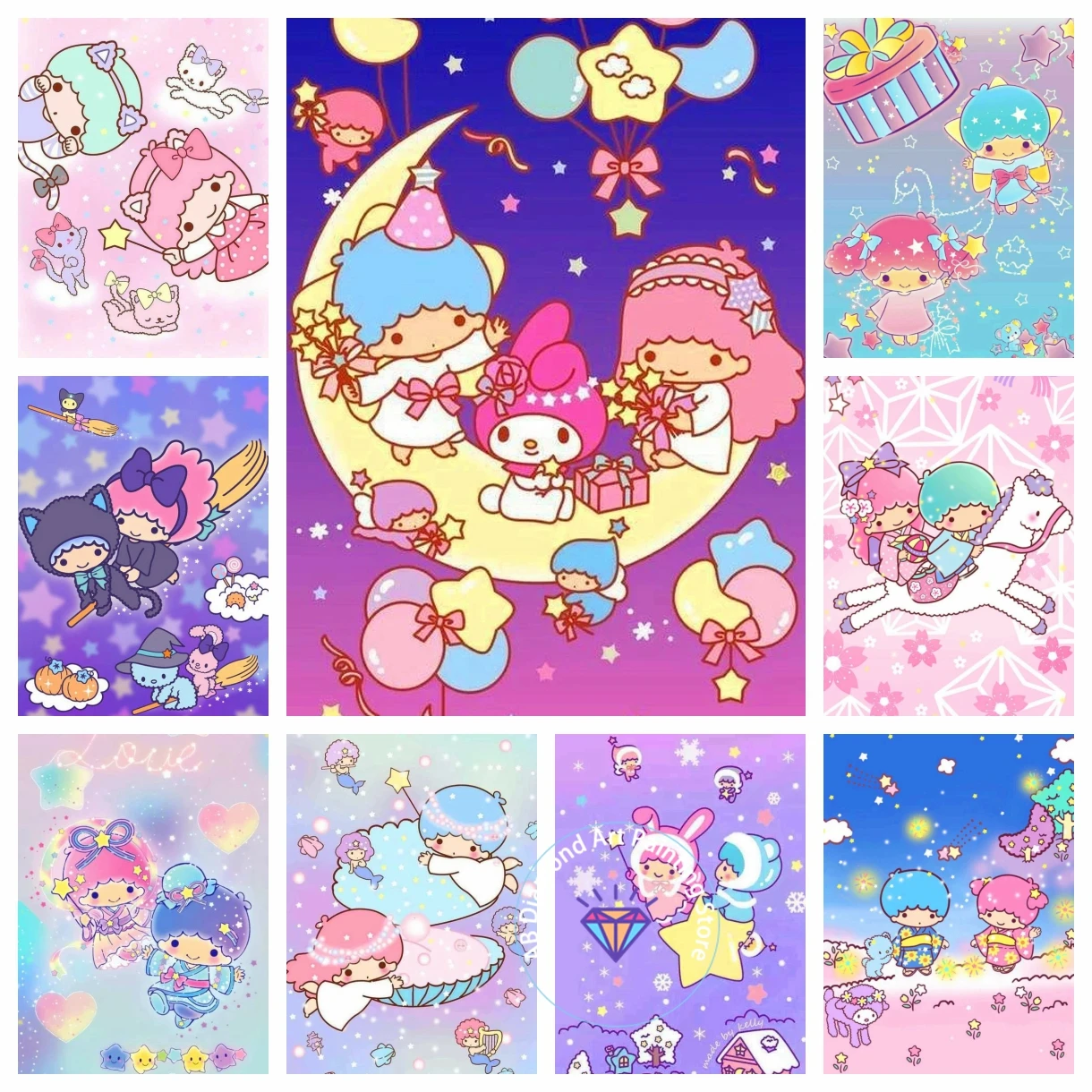 

Little Twin Stars Cute Cartoon Sanrio AB Diamond Painting Artificial Creation Cross Stitch Kit Mosaic Embroidery House 5D DIY