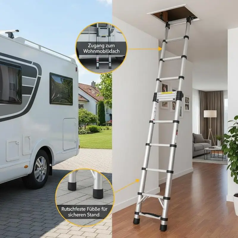 

Telescoping Ladder, 8.5FT Aluminum Lightweight Extension Ladder, One-button Retraction Collapsible Ladder, 375 LBS Capacity with Non-slip Feet, Portable Compact Ladders for Home, RV, Loft