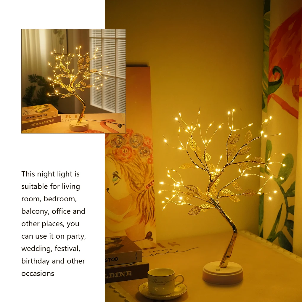 LED Copper Wire Night Light Tree Fairy Lights Home Decoration Night Lamp USB Battery Operated For Bedroom Bedside Table Lamp