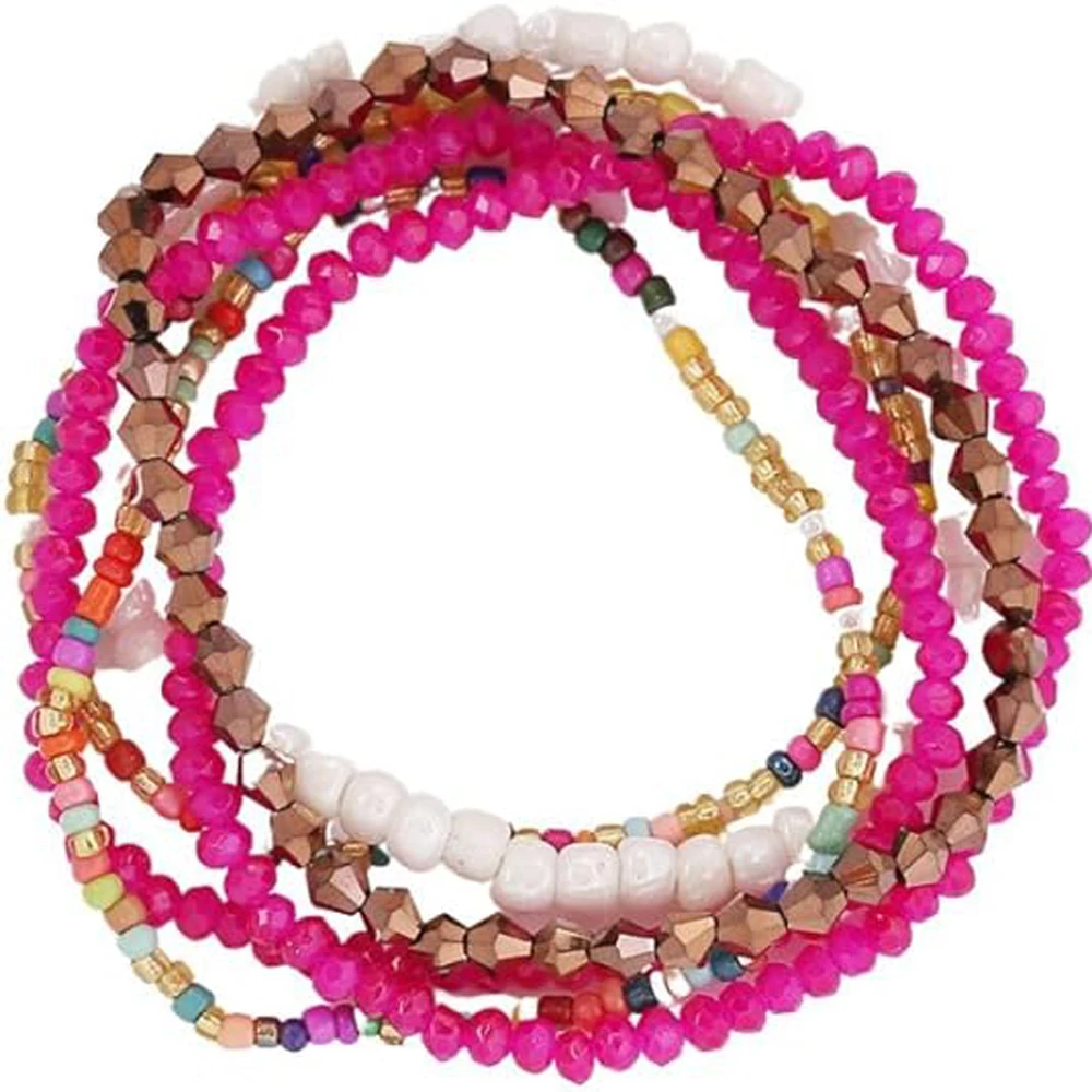 Boho Colorful Handmade Stackable Bead Bracelets Set Multicolor Seed Layered Stretch Bracelet Boho Summer Vaction Beach Jewelry - view 3