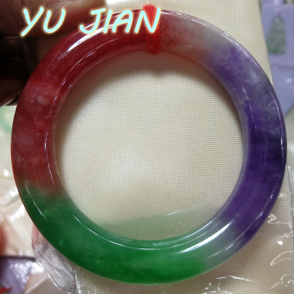 

Explosive Models Rare Red Green Purple Natural Jadeite Bangle Exquisite Round Bars Bracelet High-end Jade Handring Fine Jewelry