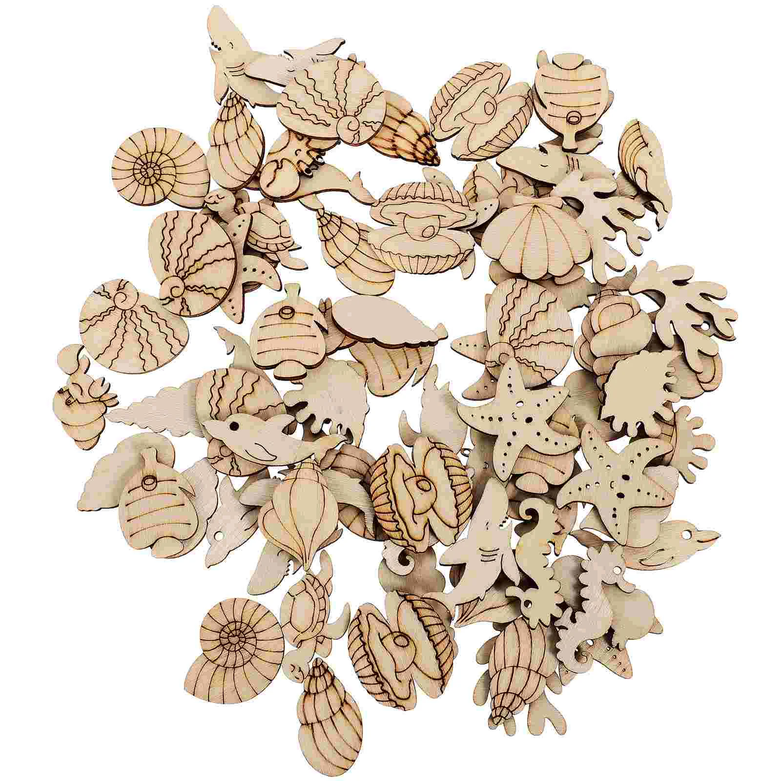 Wood Chips Wooden Craft Decorations Graffiti Unfinished Sea Life Cutouts DIY Slices