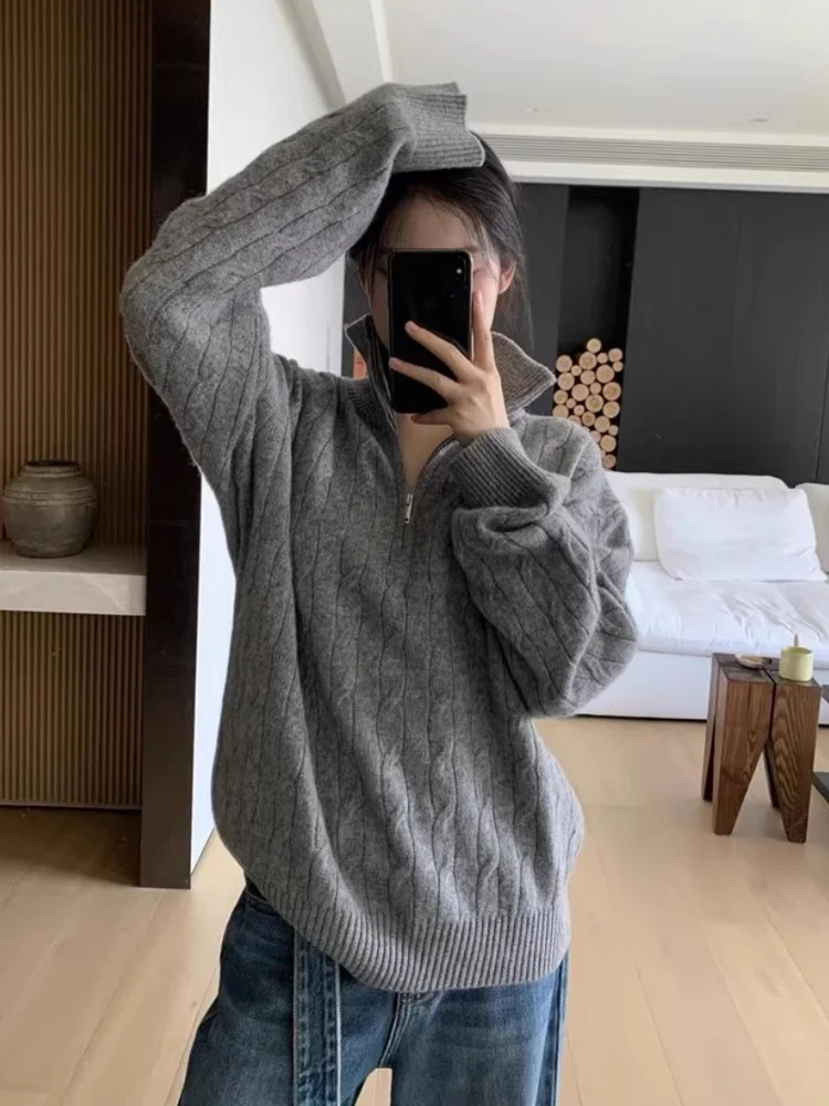 

Новый свитер из 100% чистого кашемира осенью и зимой, толстый женский свитер с застежкой-молнией и высоким воротником.