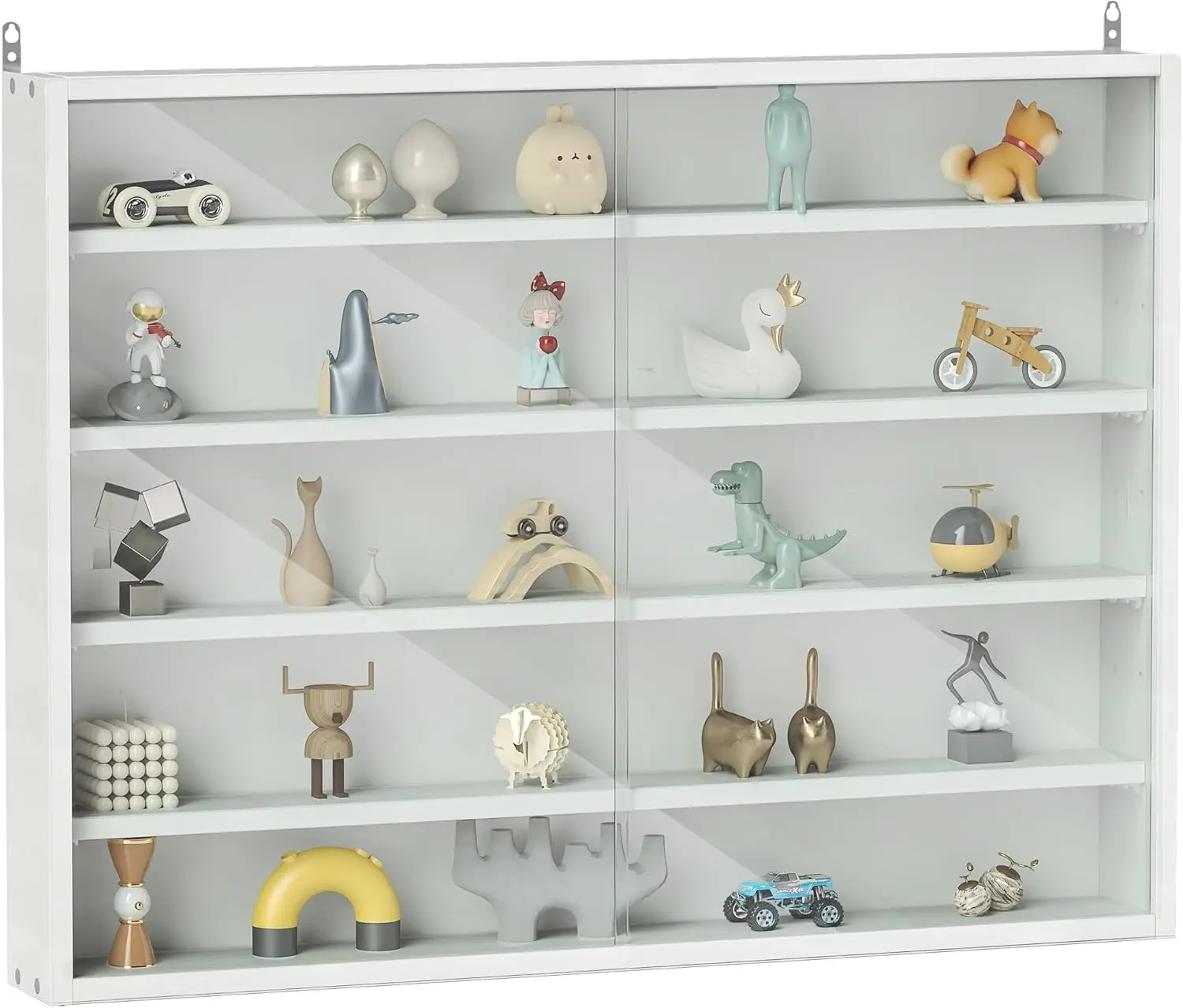

5-Tier Display Cabinet, Glass Door Cabinet with Adjustable Shelves, Wall-Mounted Display Case for Playroom, Bedroom, White