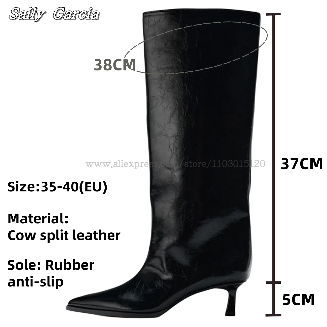 Classic Cow Split Leather Slip On Knee High Modren Boots Black Autumn Short Plush Size 35-40 Lady Boots All-Match Casual Boots image 2