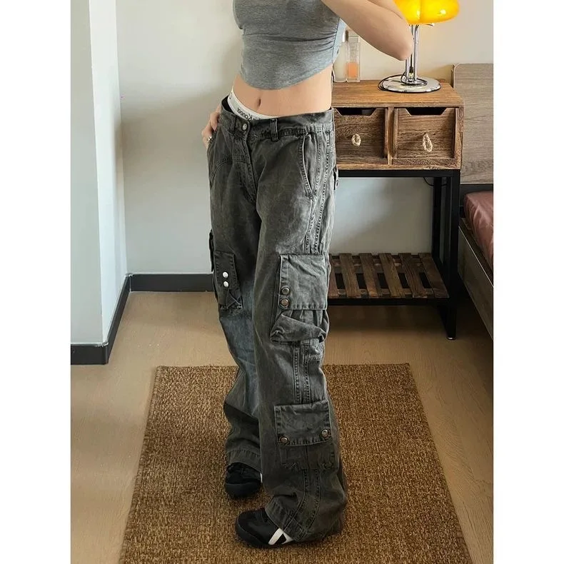 

Широкие брюки, темно-синие женские весенние складки, спортивная одежда, городской пояс, полиэстер, тренировочный саржевый, с высокой талией, Kawaii OL