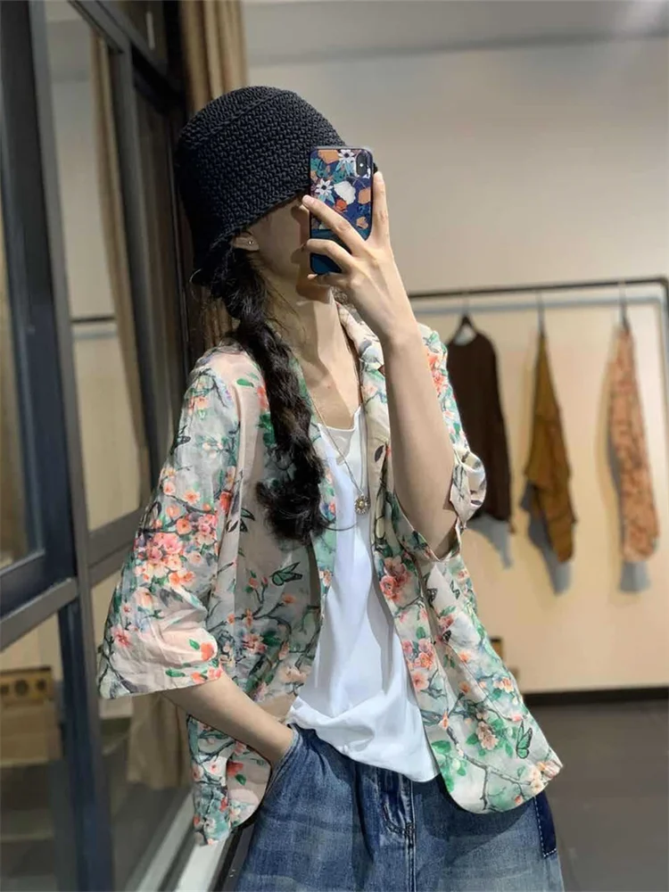 Oversized Spring Summer New Fashion Women Floral Coat Korea Casual Big Size Loose Print Tops Ladies Womens Flower Blazer Coats