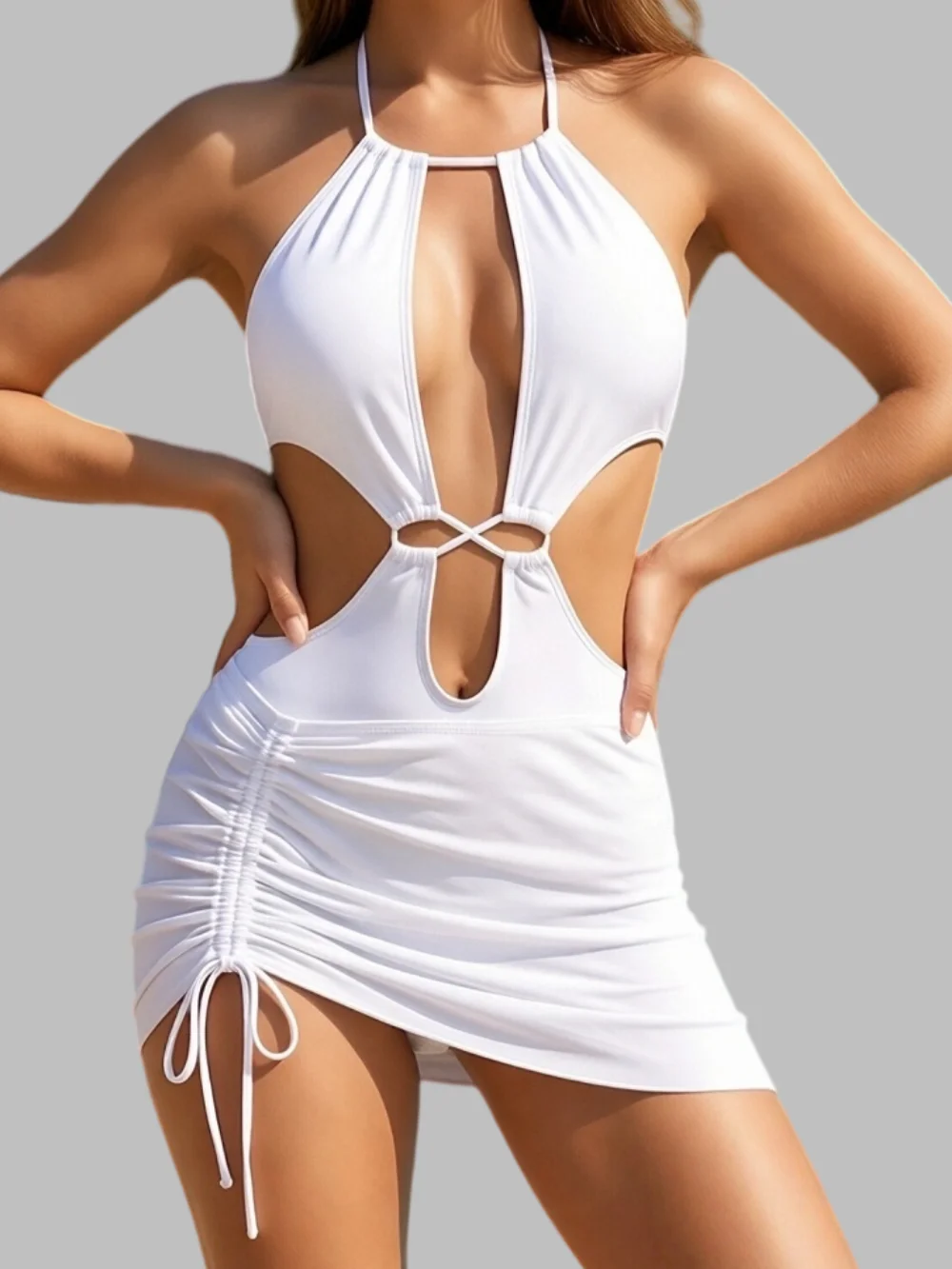

Women Sheer Mesh Skirt Bikini Set 2026 Overlay Cover Up Cutout Backless Two Piece Sexy Beach Vacation Swimwear