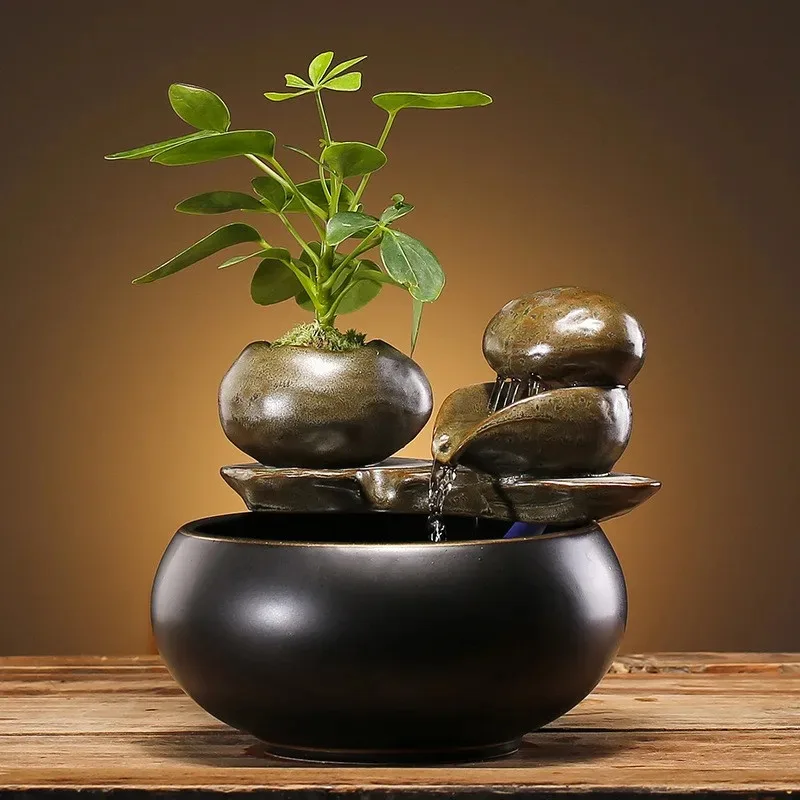 

Керамический фонтан для кошек, домашний декор, поилка в стиле дзен для кошек, настольный водопад, поилка для собак, аквариум, пейзажный декор, фонтан для домашних животных