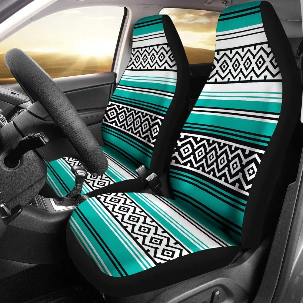 Fundas Para Asientos Coche Con Patrón Inspirado En Serape Mexicano Turquesa Turquesa, B, Paquete 2 Fundas Protectoras Univ