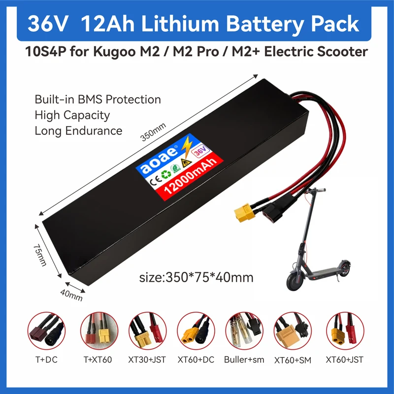 Image of 36V Lithium-Akkupack für Kugoo M2 M2 Pro Elektroroller 10S4P 12Ah 18650 Grade-A Zellen 500W-1000W Eingebautes BMS XT60-JST